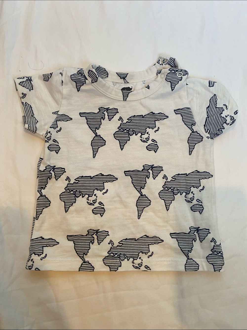 Kids White Short Sleeve Tee with Navy World Map Print